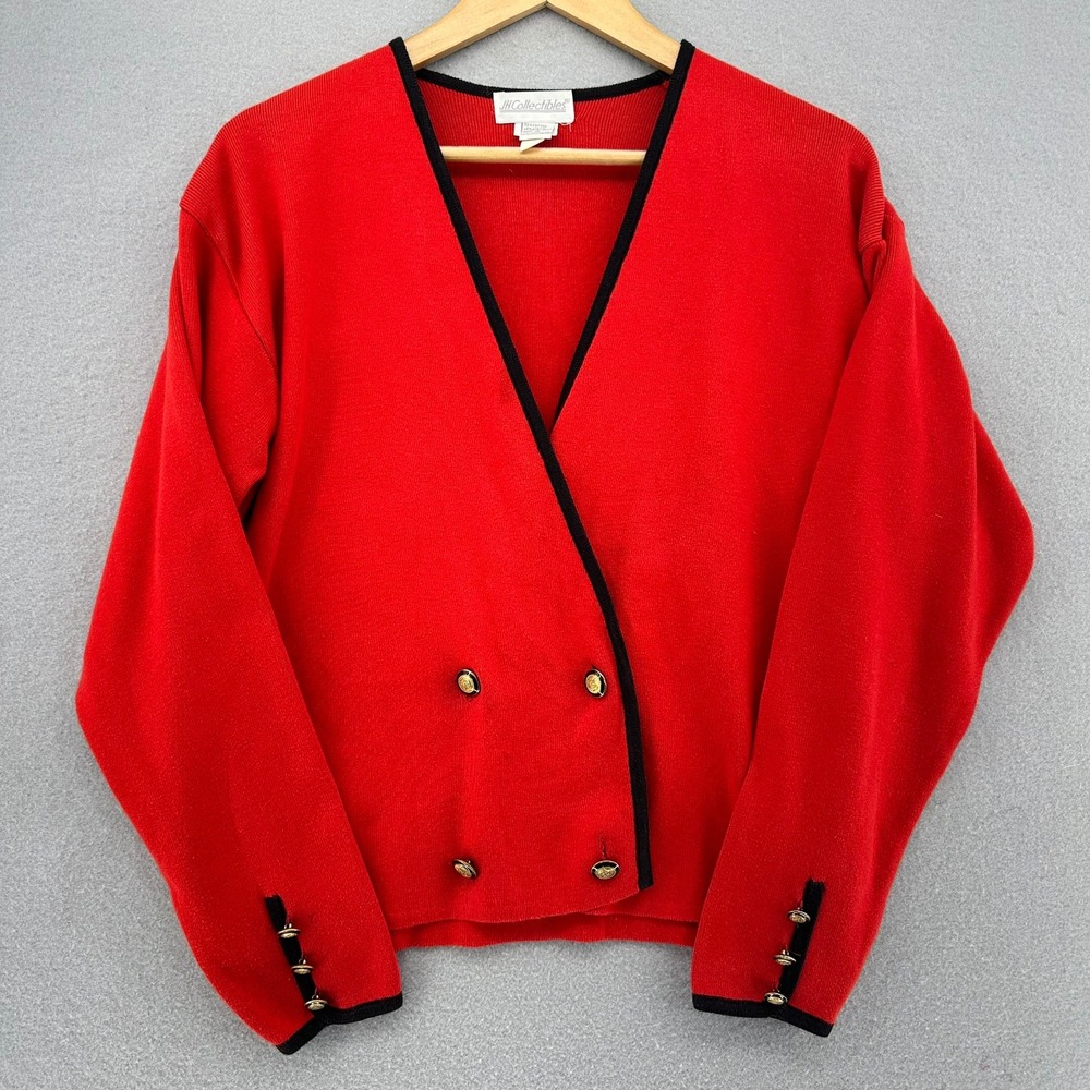 VTG JH Collectibles Red Double Breasted Button Knit Cardigan M Made in Spain 90s